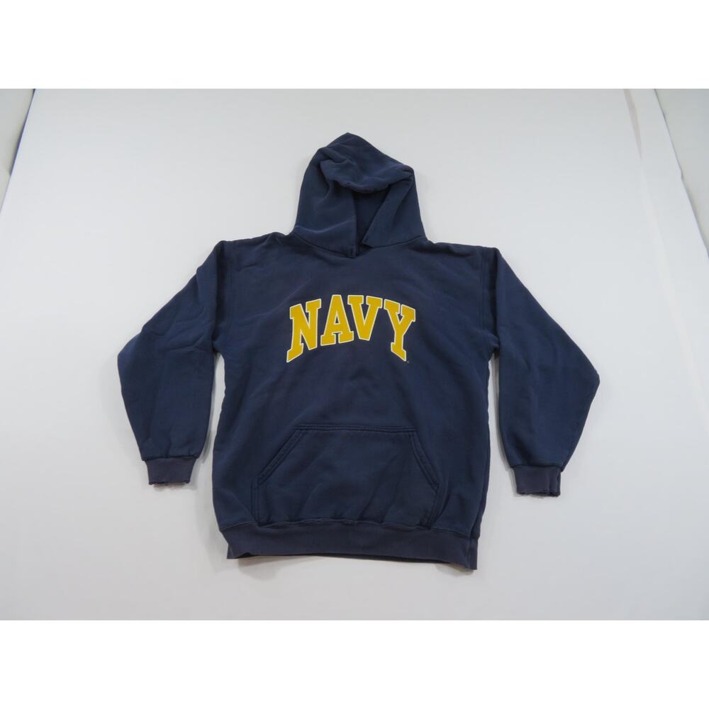 USN US Navy Blue Gold Spellout Sweatshirt Hoodie Sz S-M 80s/90s